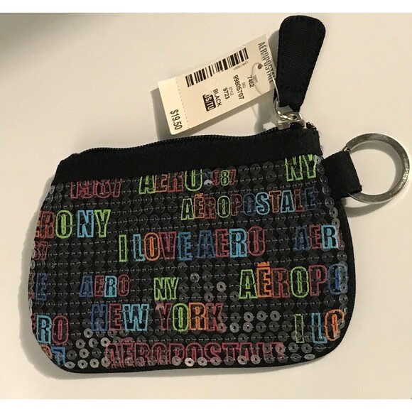 Aéropostale Makeup Bag Black Sequined I Love Aero Zippered Cosmetic Pouch NWT - Picture 2 of 9